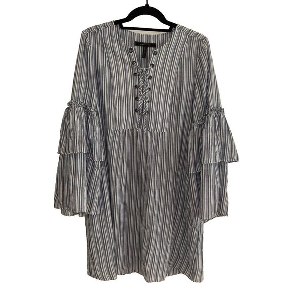BCBG dress, small, Boho, Charlyze blue white stripes, Lace up Small - Picture 5 of 16